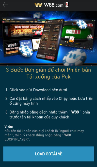 Tải W88 Poker điện thoại